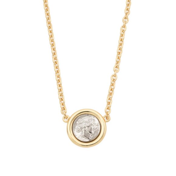 BEN AMUN Two Tone Made In Usa 24kt Gold Plated Coin Chain Necklace
